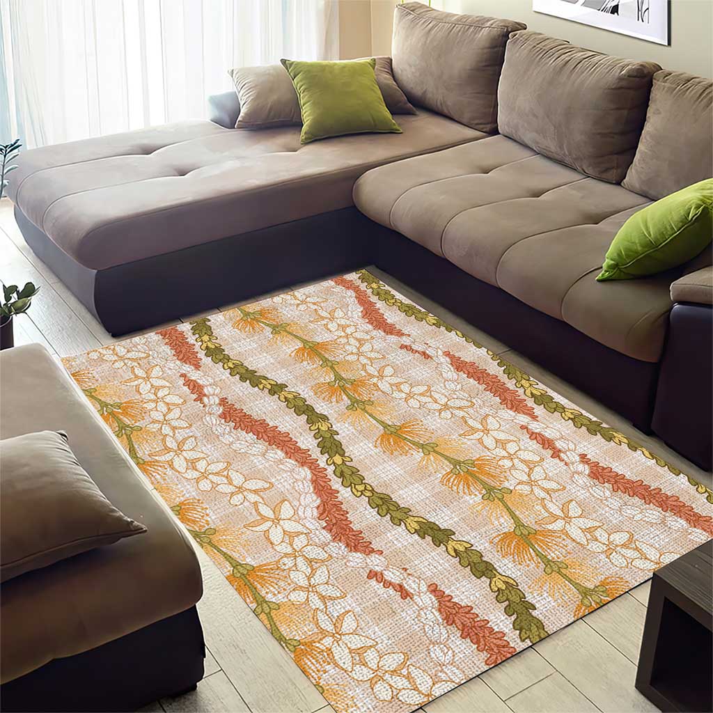 Hawaiian Ohia Lehua Lei Area Rug Plaid Palaka Ahiehie Pattern - Polynesian Pride