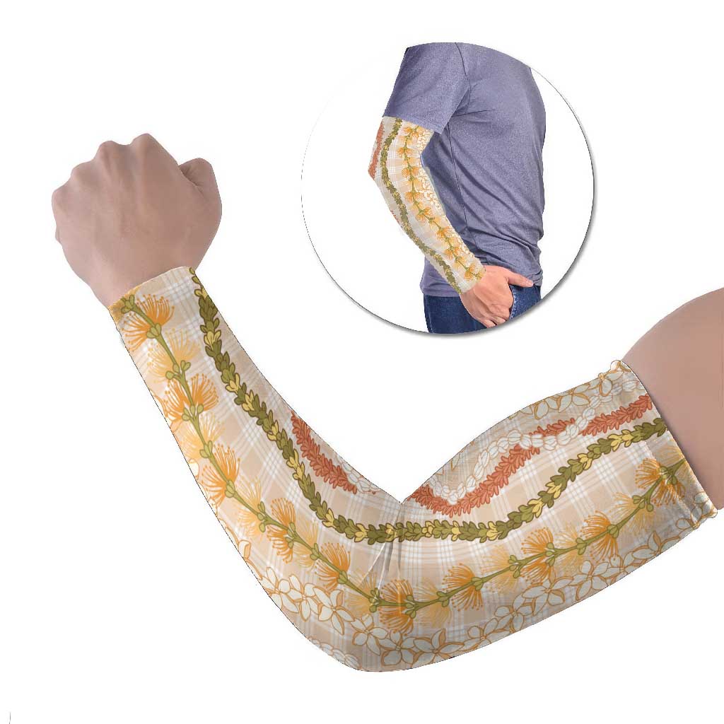 Hawaiian Ohia Lehua Lei Arm Sleeves Plaid Palaka Ahiehie Pattern - Polynesian Pride