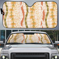 Hawaiian Ohia Lehua Lei Auto Sun Shade Plaid Palaka Ahiehie Pattern LT9 Beige - Polynesian Pride