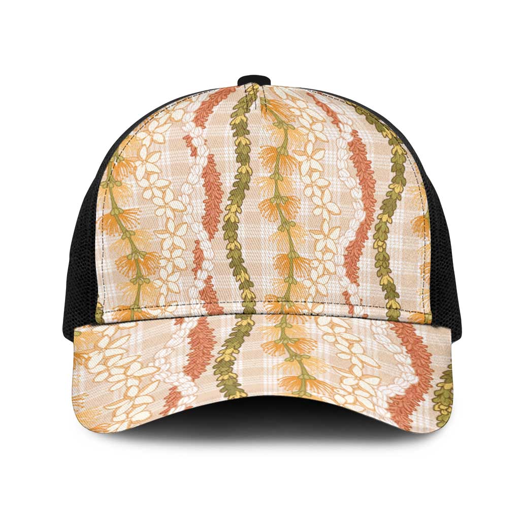 Hawaiian Ohia Lehua Lei Baseball Net Cap Plaid Palaka Ahiehie Pattern - Polynesian Pride