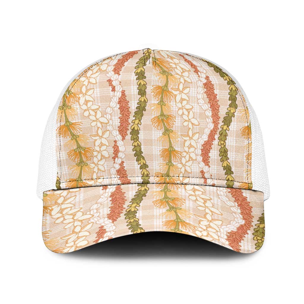 Hawaiian Ohia Lehua Lei Baseball Net Cap Plaid Palaka Ahiehie Pattern - Polynesian Pride