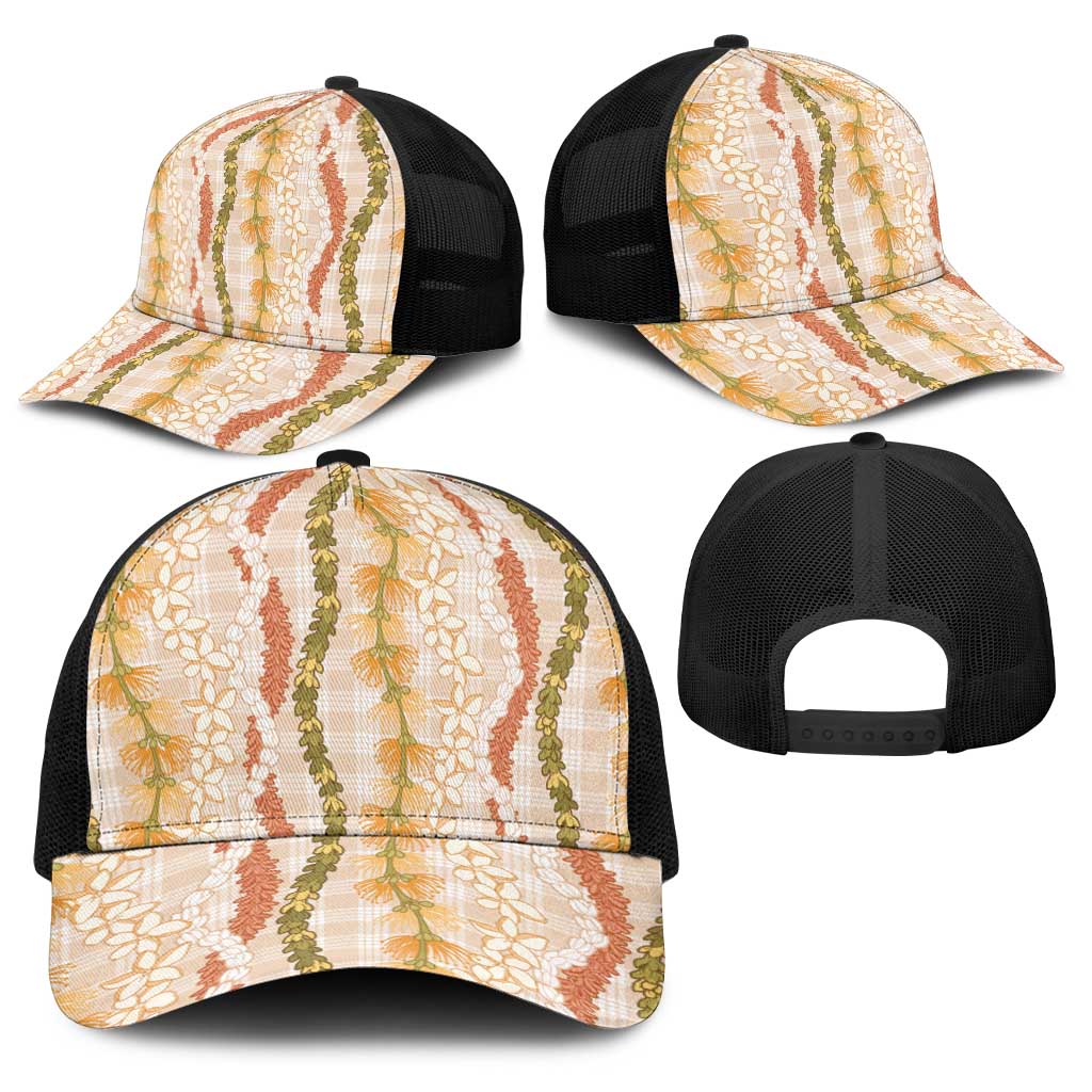 Hawaiian Ohia Lehua Lei Baseball Net Cap Plaid Palaka Ahiehie Pattern - Polynesian Pride