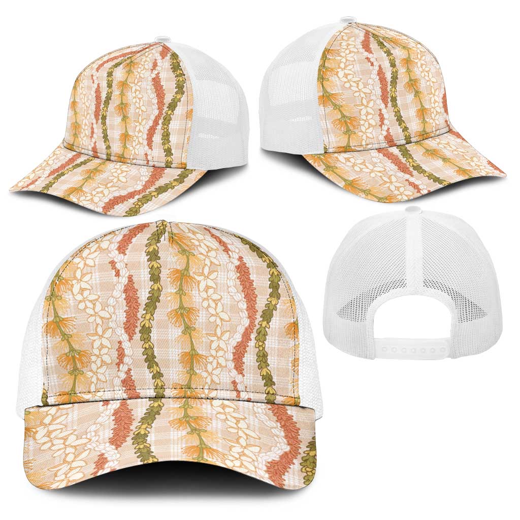 Hawaiian Ohia Lehua Lei Baseball Net Cap Plaid Palaka Ahiehie Pattern - Polynesian Pride