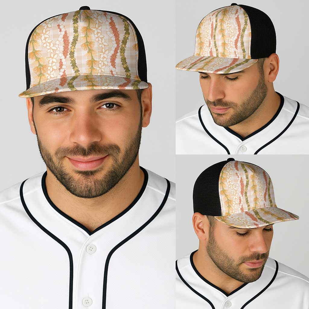 Hawaiian Ohia Lehua Lei Baseball Net Cap Plaid Palaka Ahiehie Pattern - Polynesian Pride