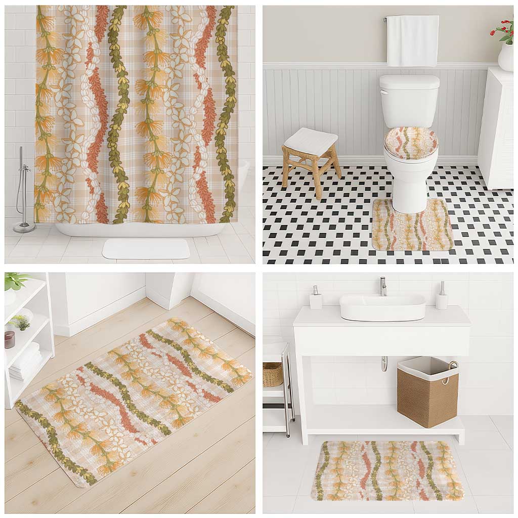Hawaiian Ohia Lehua Lei Bathroom Set Plaid Palaka Ahiehie Pattern - Polynesian Pride