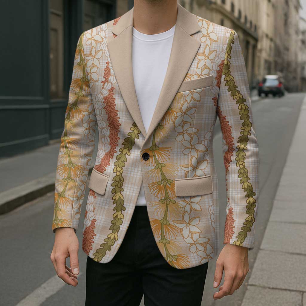 Hawaiian Ohia Lehua Lei Blazer Plaid Palaka Ahiehie Pattern - Polynesian Pride