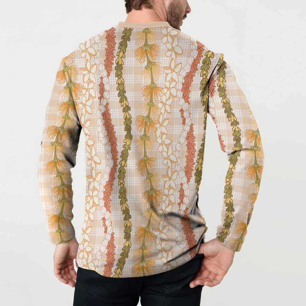 Hawaiian Ohia Lehua Lei Button Sweatshirt Plaid Palaka Ahiehie Pattern - Polynesian Pride