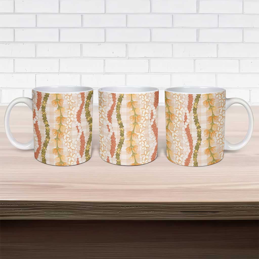 Hawaiian Ohia Lehua Lei Ceramic Mug Plaid Palaka Ahiehie Pattern - Polynesian Pride
