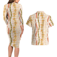 Hawaiian Ohia Lehua Lei Couples Matching Long Sleeve Bodycon Dress and Hawaiian Shirt Plaid Palaka Ahiehie Pattern LT9 - Polynesian Pride