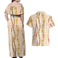 Hawaiian Ohia Lehua Lei Couples Matching Off Shoulder Maxi Dress and Hawaiian Shirt Plaid Palaka Ahiehie Pattern - Polynesian Pride