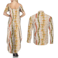 Hawaiian Ohia Lehua Lei Couples Matching Summer Maxi Dress and Long Sleeve Button Shirt Plaid Palaka Ahiehie Pattern - Polynesian Pride
