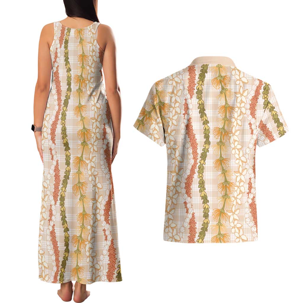 Hawaiian Ohia Lehua Lei Couples Matching Tank Maxi Dress and Hawaiian Shirt Plaid Palaka Ahiehie Pattern - Polynesian Pride