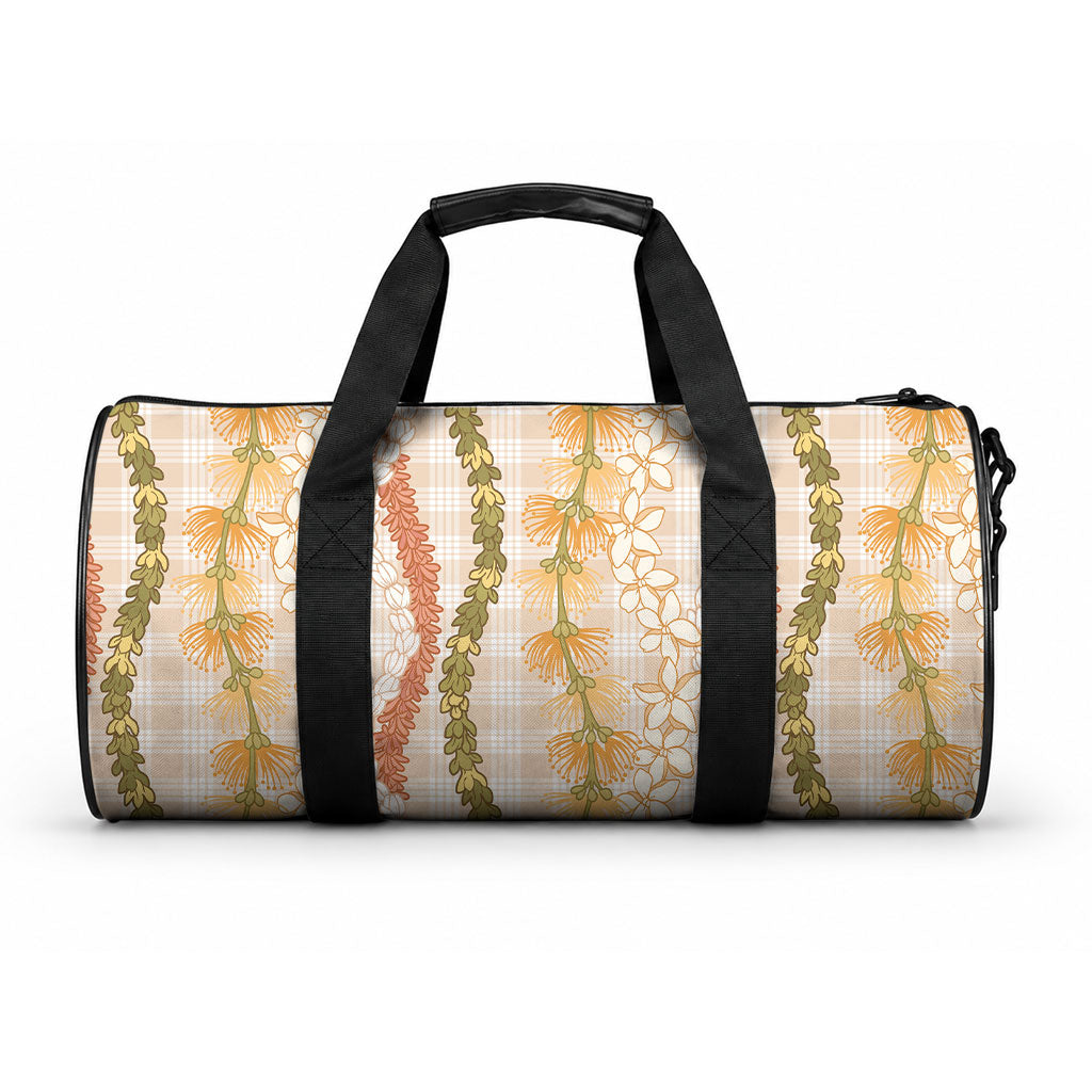 Hawaiian Ohia Lehua Lei Duffle Bag Plaid Palaka Ahiehie Pattern