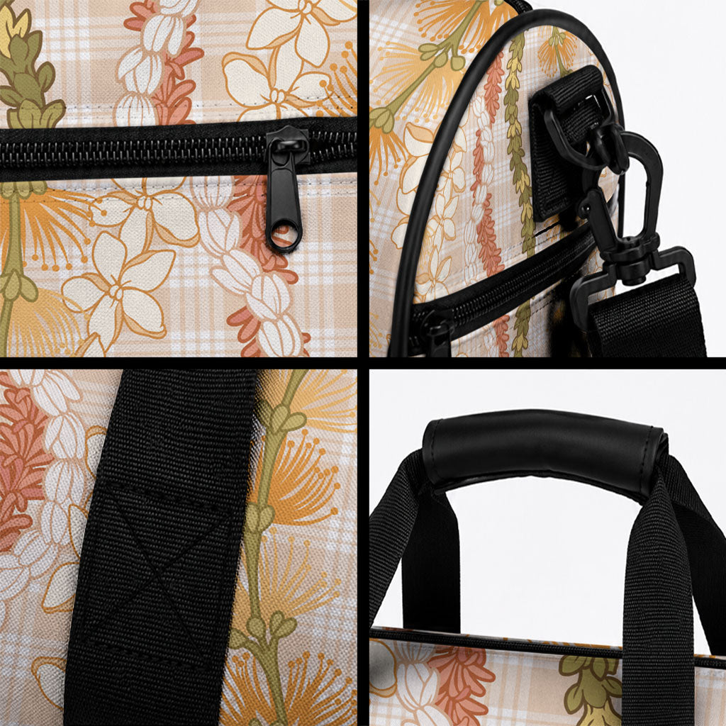 Hawaiian Ohia Lehua Lei Duffle Bag Plaid Palaka Ahiehie Pattern