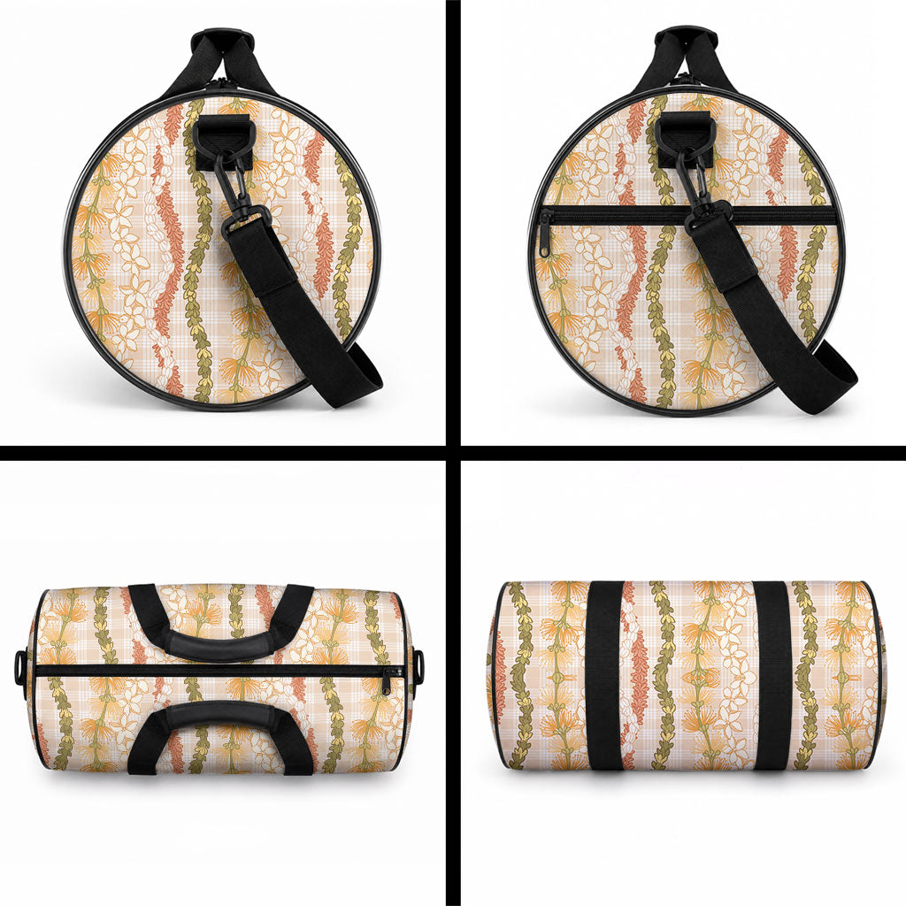 Hawaiian Ohia Lehua Lei Duffle Bag Plaid Palaka Ahiehie Pattern