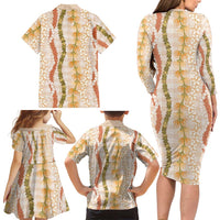 Hawaiian Ohia Lehua Lei Family Matching Long Sleeve Bodycon Dress and Hawaiian Shirt Plaid Palaka Ahiehie Pattern LT9 - Polynesian Pride