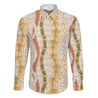 Hawaiian Ohia Lehua Lei Family Matching Mermaid Dress and Hawaiian Shirt Plaid Palaka Ahiehie Pattern LT9 Dad's Shirt - Long Sleeve Beige - Polynesian Pride
