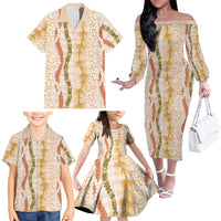 Hawaiian Ohia Lehua Lei Family Matching Off The Shoulder Long Sleeve Dress and Hawaiian Shirt Plaid Palaka Ahiehie Pattern LT9 - Polynesian Pride