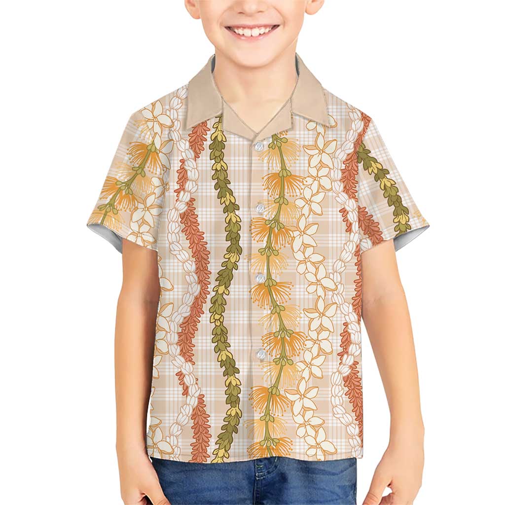 Hawaiian Ohia Lehua Lei Family Matching Off The Shoulder Long Sleeve Dress and Hawaiian Shirt Plaid Palaka Ahiehie Pattern LT9 - Polynesian Pride