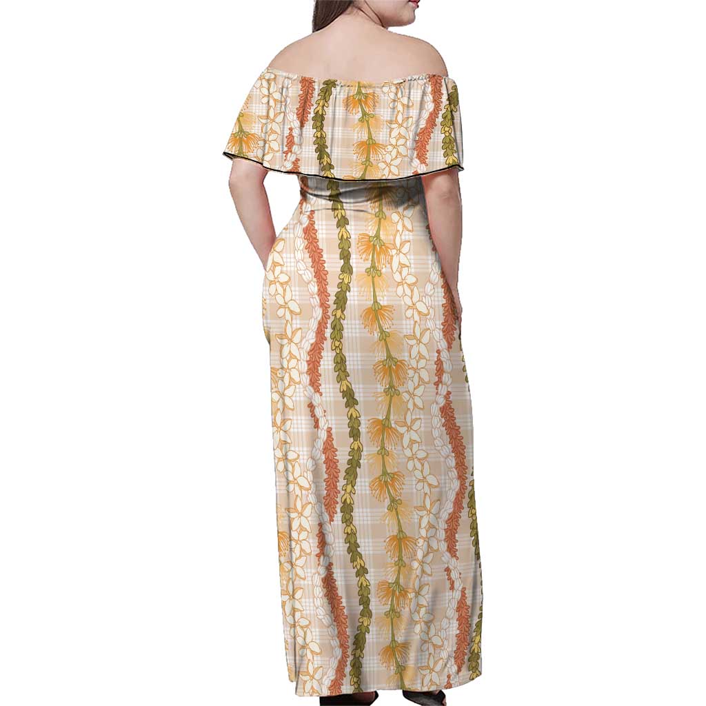 Hawaiian Ohia Lehua Lei Family Matching Off Shoulder Maxi Dress and Hawaiian Shirt Plaid Palaka Ahiehie Pattern LT9 - Polynesian Pride