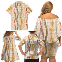 Hawaiian Ohia Lehua Lei Family Matching Off Shoulder Short Dress and Hawaiian Shirt Plaid Palaka Ahiehie Pattern LT9 - Polynesian Pride