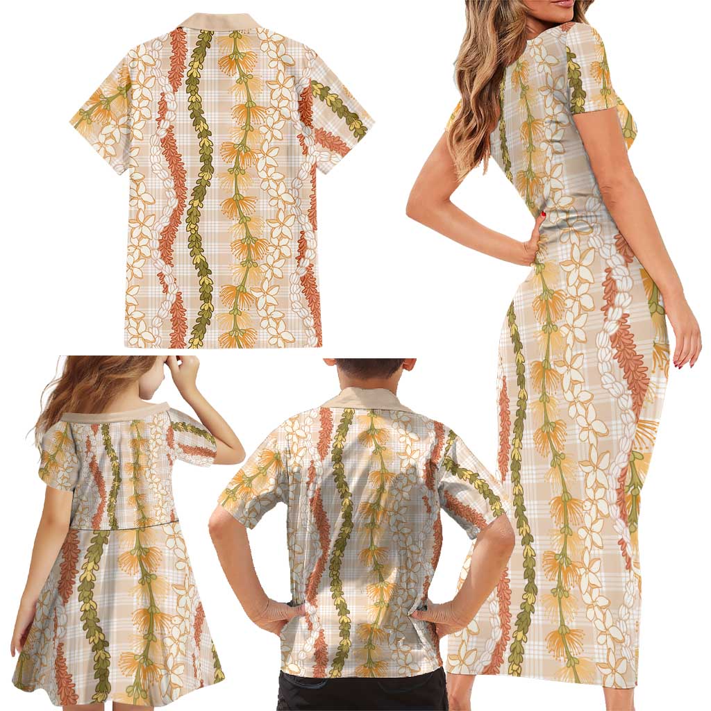 Hawaiian Ohia Lehua Lei Family Matching Short Sleeve Bodycon Dress and Hawaiian Shirt Plaid Palaka Ahiehie Pattern LT9 - Polynesian Pride