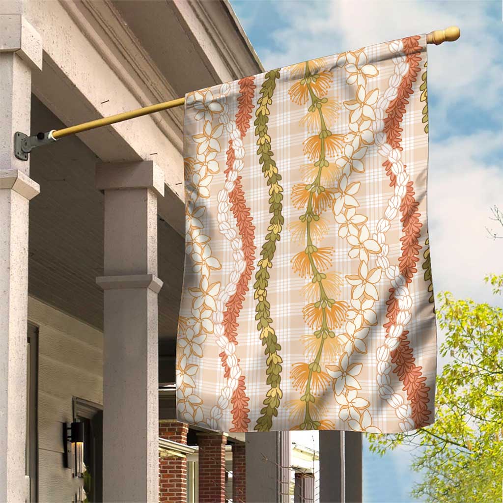 Hawaiian Ohia Lehua Lei Garden Flag Plaid Palaka Ahiehie Pattern LT9 House Flag Beige - Polynesian Pride