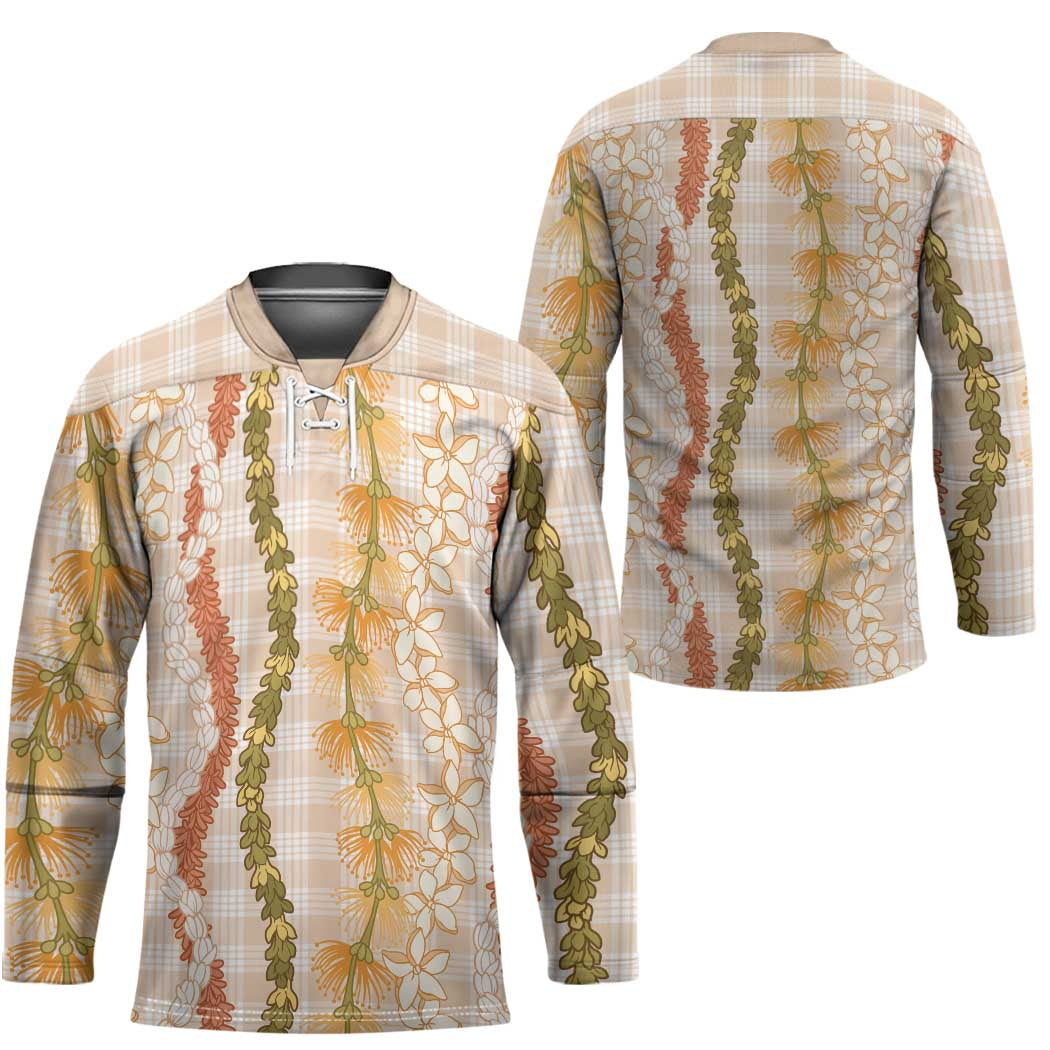 Hawaiian Ohia Lehua Lei Hockey Jersey Plaid Palaka Ahiehie Pattern - Polynesian Pride