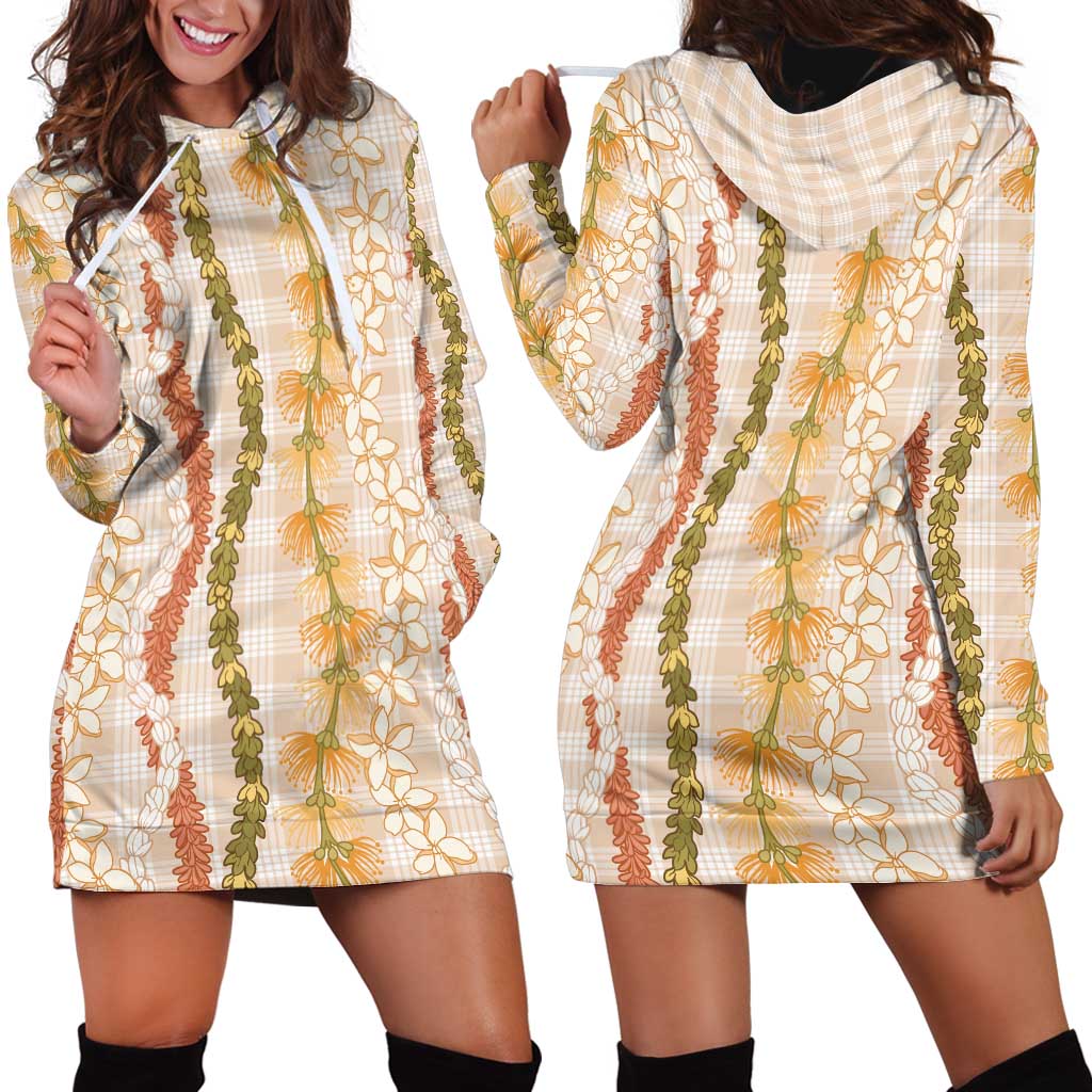 Hawaiian Ohia Lehua Lei Hoodie Dress Plaid Palaka Ahiehie Pattern - Polynesian Pride