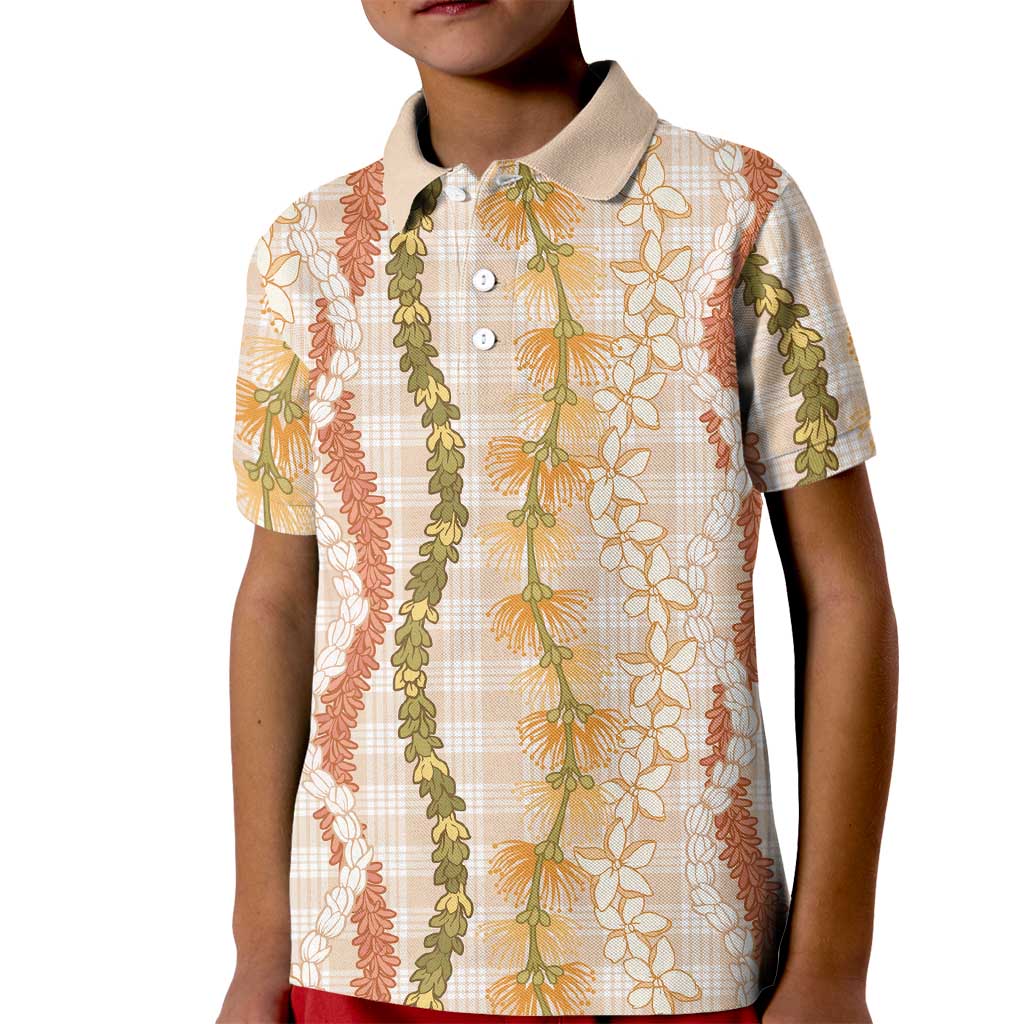 Hawaiian Ohia Lehua Lei Kid Polo Shirt Plaid Palaka Ahiehie Pattern - Polynesian Pride