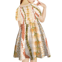 Hawaiian Ohia Lehua Lei Kid Short Sleeve Dress Plaid Palaka Ahiehie Pattern - Polynesian Pride