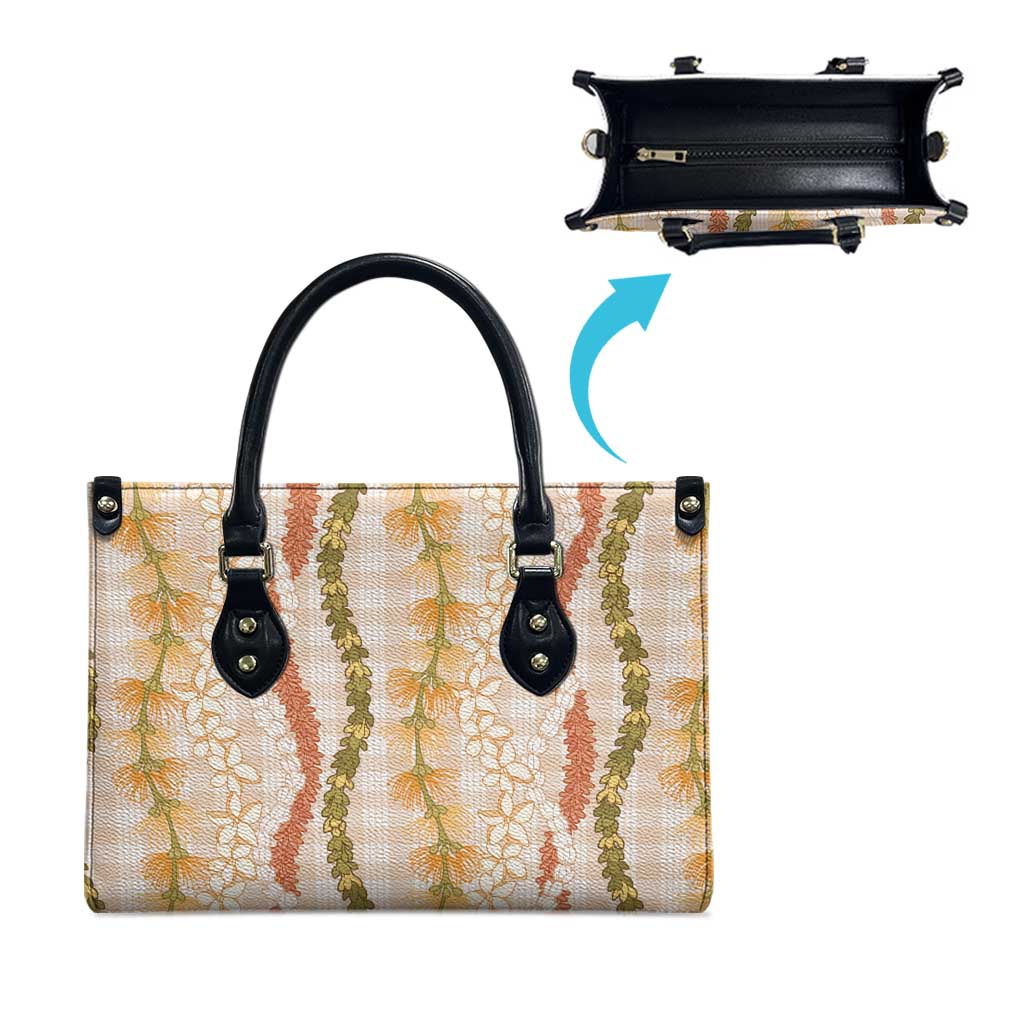 Hawaiian Ohia Lehua Lei Leather Bag Plaid Palaka Ahiehie Pattern - Polynesian Pride