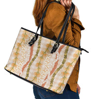 Hawaiian Ohia Lehua Lei Leather Tote Bag Plaid Palaka Ahiehie Pattern - Polynesian Pride