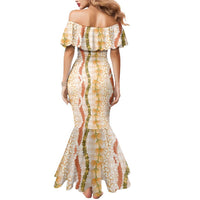 Hawaiian Ohia Lehua Lei Mermaid Dress Plaid Palaka Ahiehie Pattern - Polynesian Pride