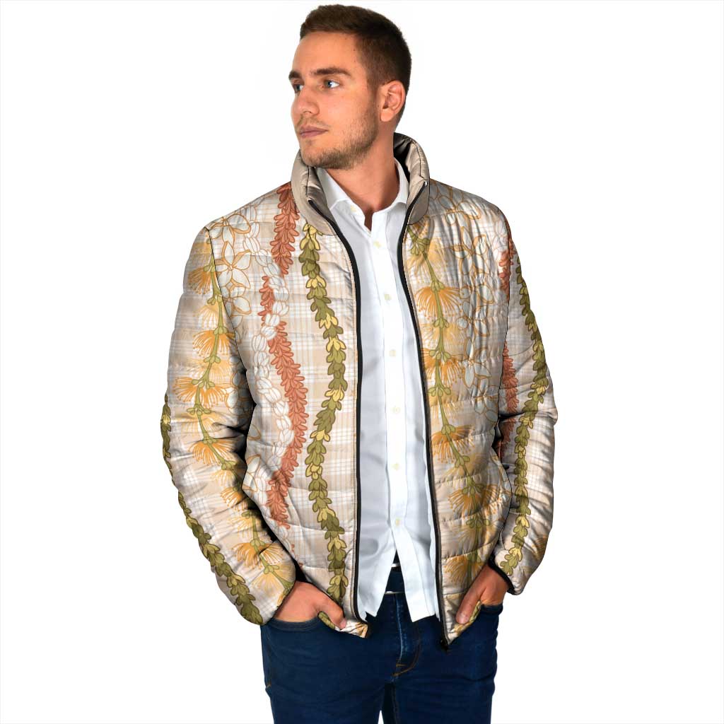 Hawaiian Ohia Lehua Lei Padded Jacket Plaid Palaka Ahiehie Pattern - Polynesian Pride