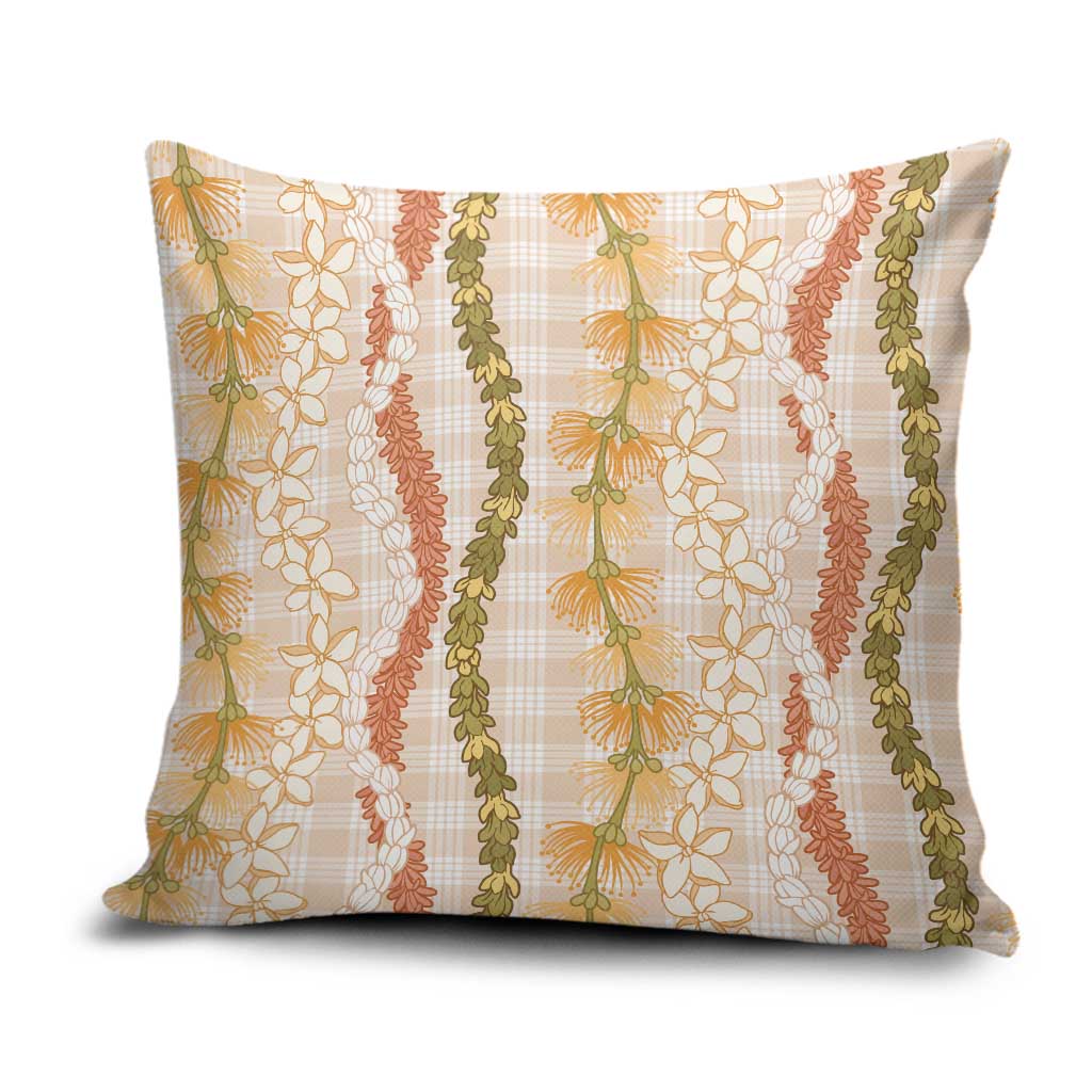 Hawaiian Ohia Lehua Lei Pillow Cover Plaid Palaka Ahiehie Pattern - Polynesian Pride
