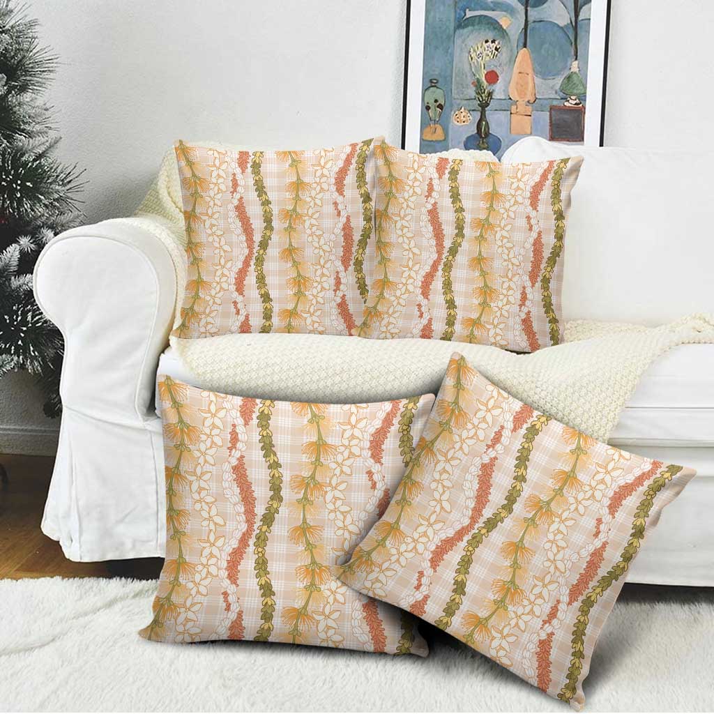 Hawaiian Ohia Lehua Lei Pillow Cover Plaid Palaka Ahiehie Pattern - Polynesian Pride