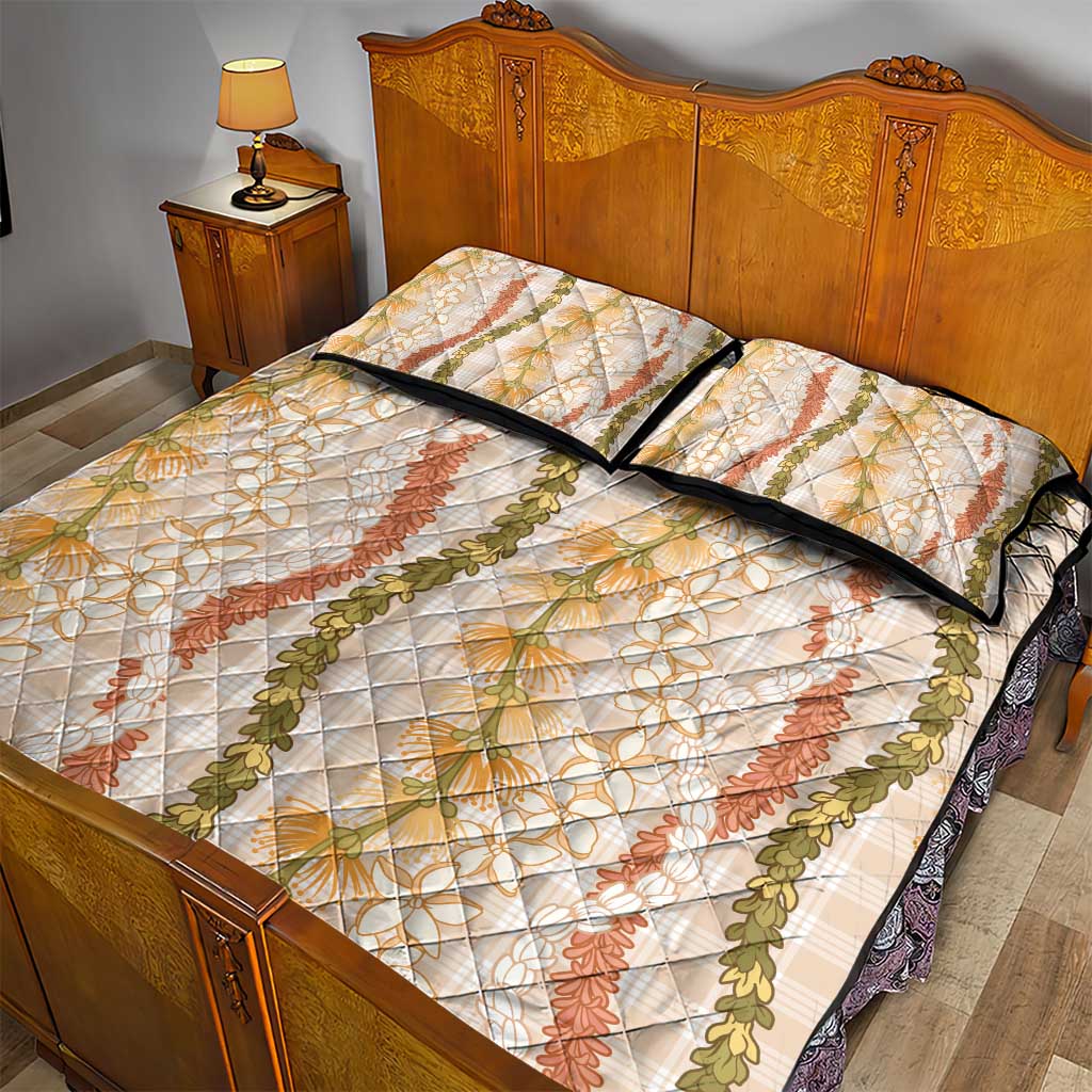 Hawaiian Ohia Lehua Lei Quilt Bed Set Plaid Palaka Ahiehie Pattern - Polynesian Pride