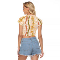 Hawaiian Ohia Lehua Lei Raglan Cropped T Shirt Plaid Palaka Ahiehie Pattern - Polynesian Pride