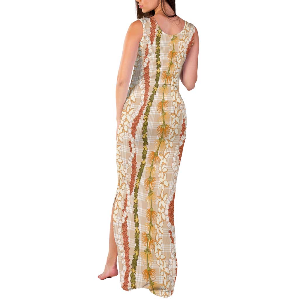 Hawaiian Ohia Lehua Lei Tank Maxi Dress Plaid Palaka Ahiehie Pattern - Polynesian Pride