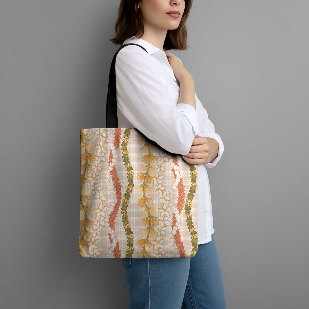 Hawaiian Ohia Lehua Lei Tote Bag Plaid Palaka Ahiehie Pattern - Polynesian Pride