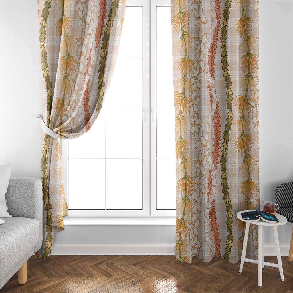 Hawaiian Ohia Lehua Lei Window Curtain Plaid Palaka Ahiehie Pattern - Polynesian Pride