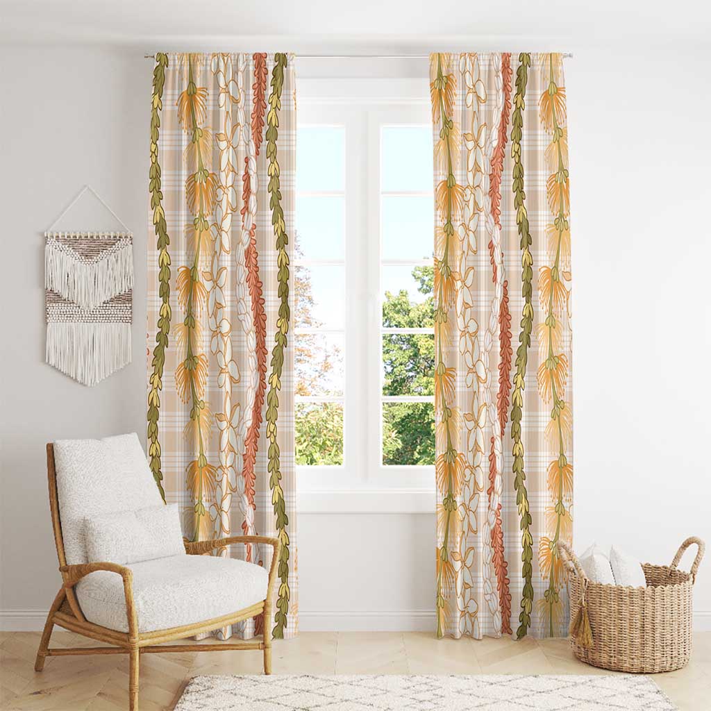 Hawaiian Ohia Lehua Lei Window Curtain Plaid Palaka Ahiehie Pattern - Polynesian Pride
