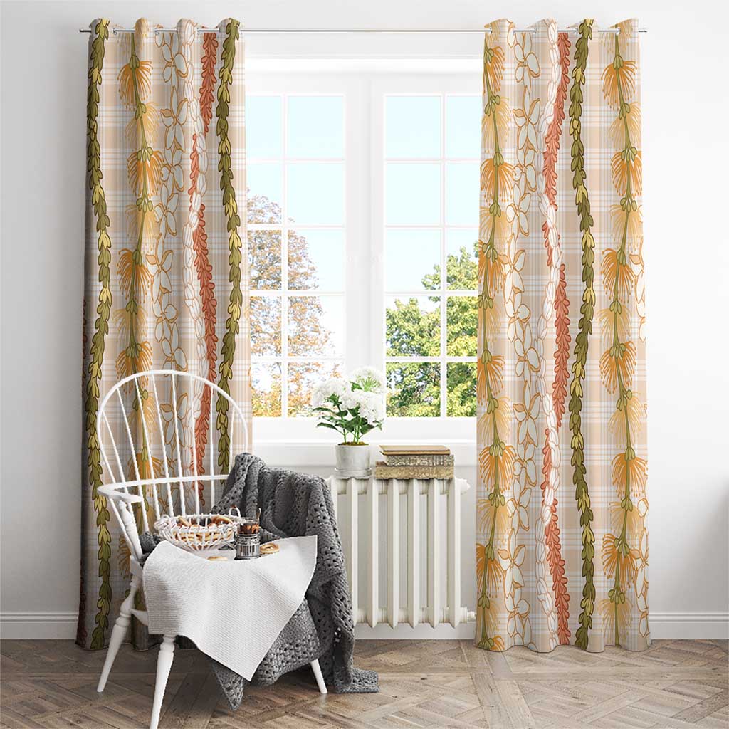 Hawaiian Ohia Lehua Lei Window Curtain Plaid Palaka Ahiehie Pattern - Polynesian Pride