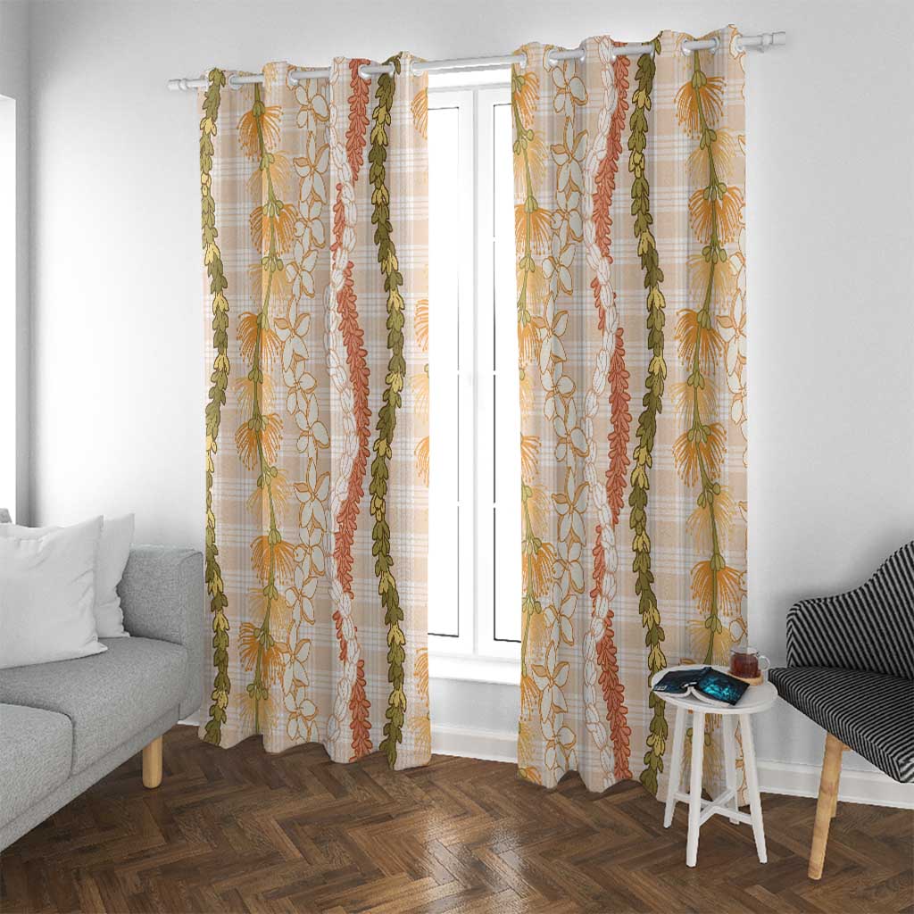 Hawaiian Ohia Lehua Lei Window Curtain Plaid Palaka Ahiehie Pattern - Polynesian Pride