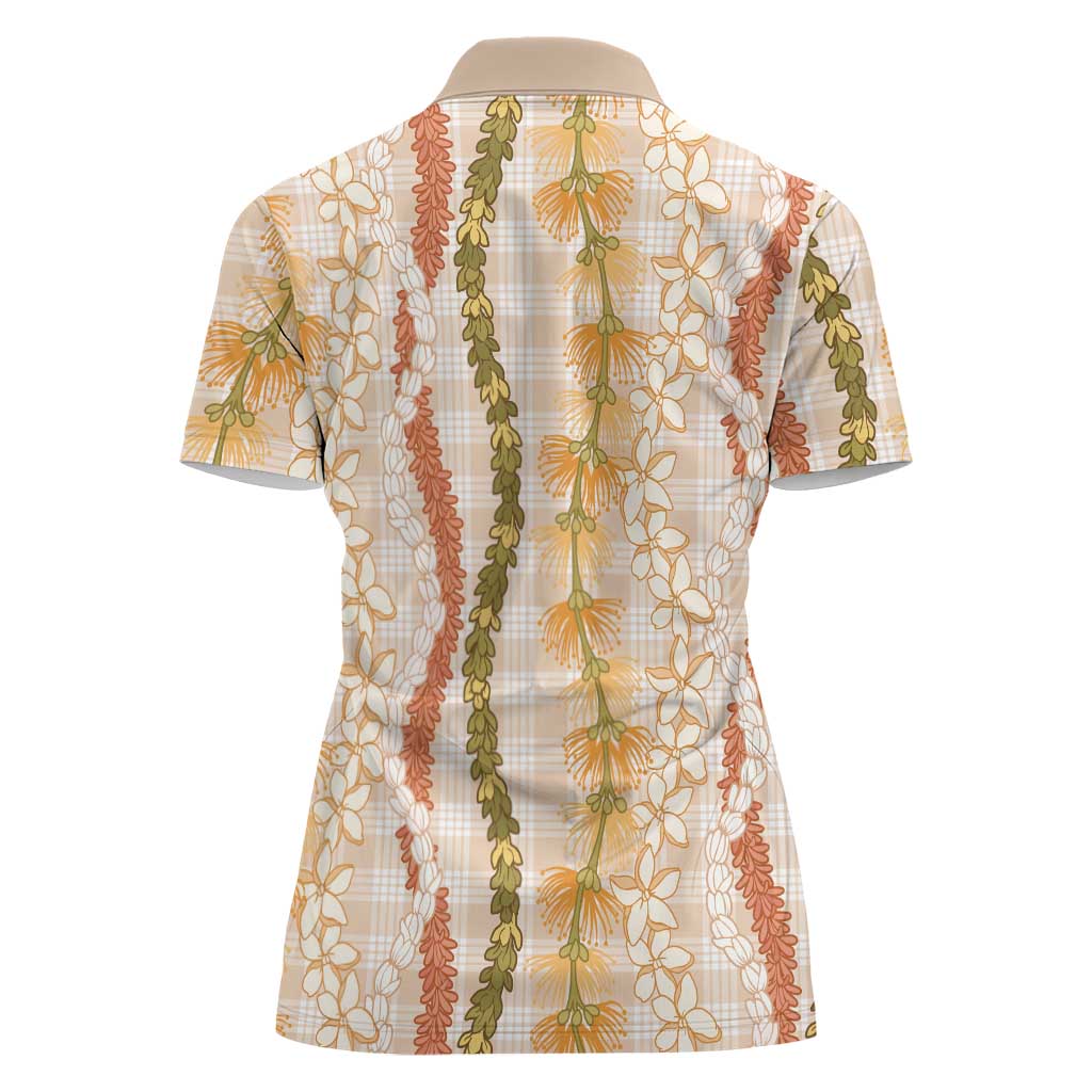 Hawaiian Ohia Lehua Lei Women Polo Shirt Plaid Palaka Ahiehie Pattern - Polynesian Pride