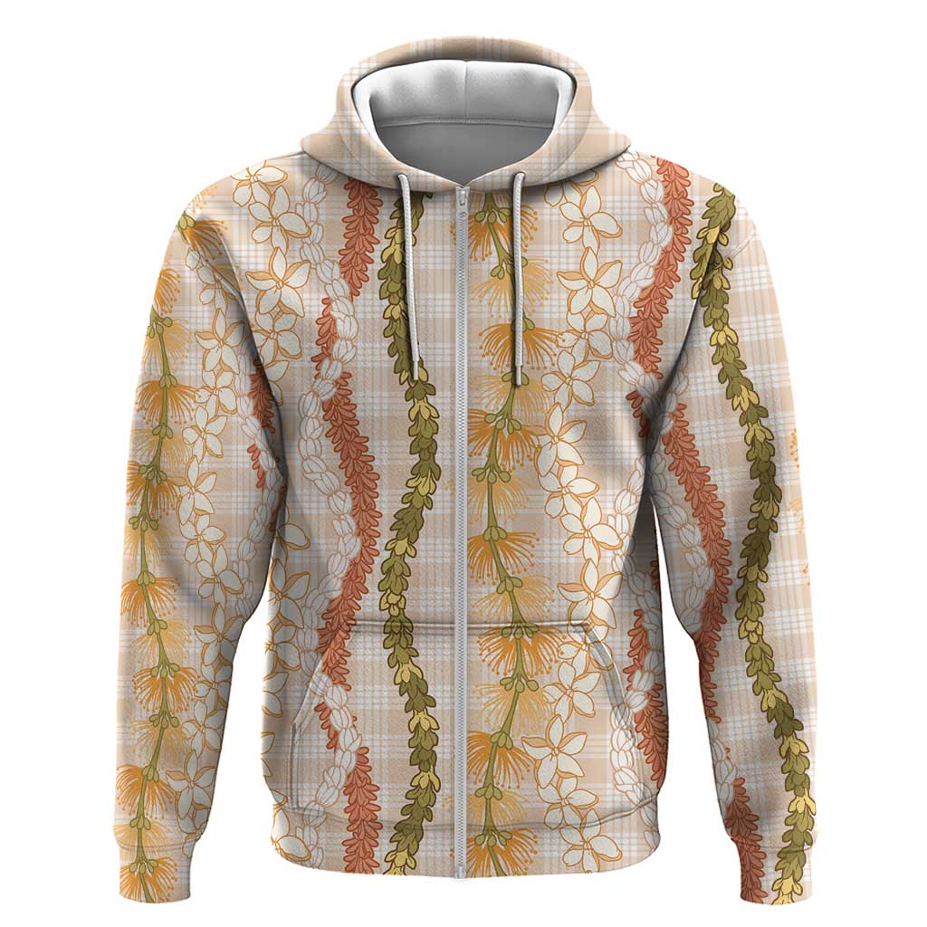 Hawaiian Ohia Lehua Lei Zip Hoodie Plaid Palaka Ahiehie Pattern - Polynesian Pride