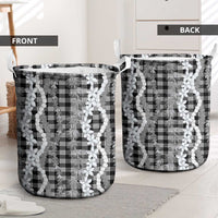 Hawaiian Ohia Lehua Lei Laundry Basket Plaid Palaka Eleele Pattern - Polynesian Pride