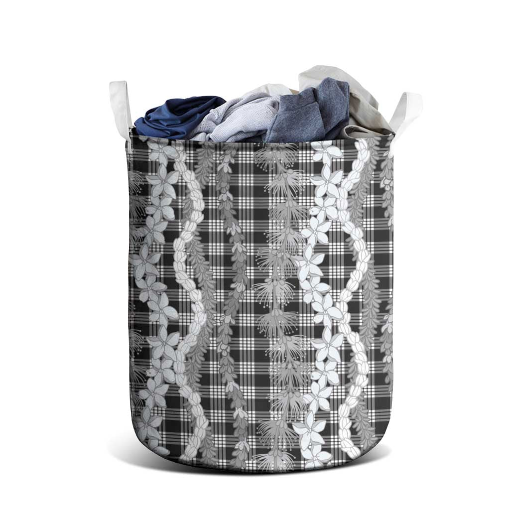 Hawaiian Ohia Lehua Lei Laundry Basket Plaid Palaka Eleele Pattern - Polynesian Pride