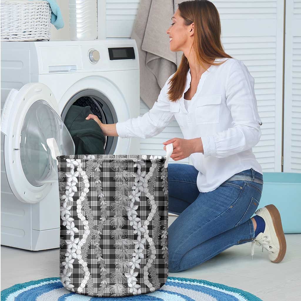 Hawaiian Ohia Lehua Lei Laundry Basket Plaid Palaka Eleele Pattern - Polynesian Pride